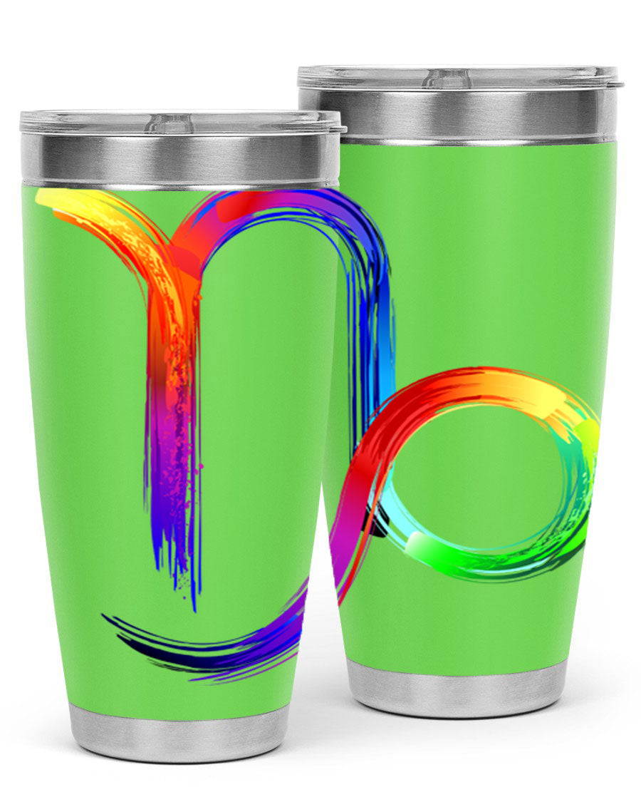 Capricorn 187# 20oz Tumbler made of stainless steel with a copper lining, featuring a drink-thru lid and a stylish zodiac design.
