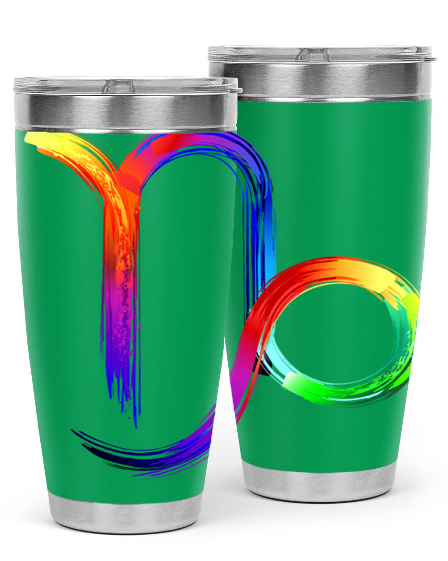 Capricorn 187# 20oz Tumbler made of stainless steel with a copper lining, featuring a drink-thru lid and a stylish zodiac design.