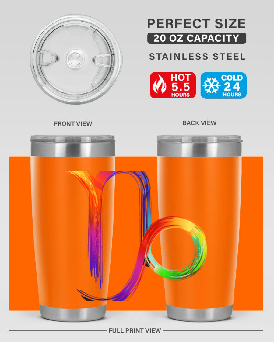 Capricorn 187# 20oz Tumbler made of stainless steel with a copper lining, featuring a drink-thru lid and a stylish zodiac design.