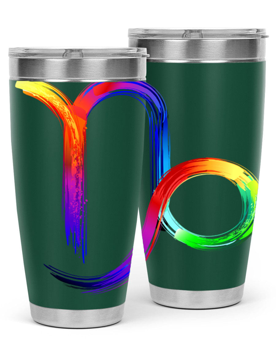 Capricorn 187# 20oz Tumbler made of stainless steel with a copper lining, featuring a drink-thru lid and a stylish zodiac design.