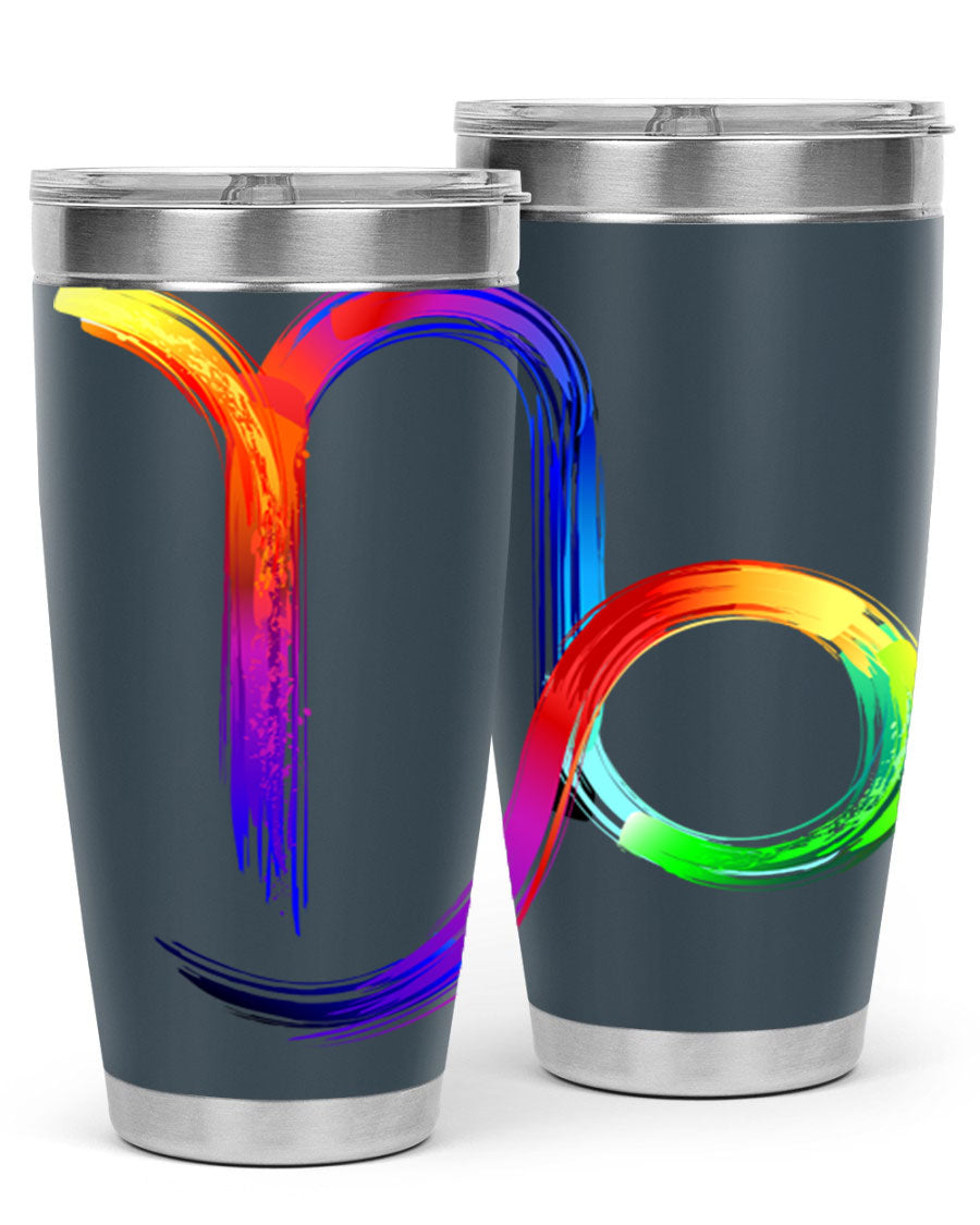 Capricorn 187# 20oz Tumbler made of stainless steel with a copper lining, featuring a drink-thru lid and a stylish zodiac design.