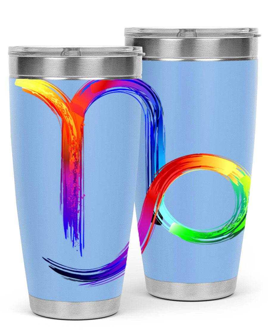 Capricorn 187# 20oz Tumbler made of stainless steel with a copper lining, featuring a drink-thru lid and a stylish zodiac design.