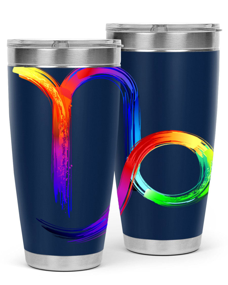 Capricorn 187# 20oz Tumbler made of stainless steel with a copper lining, featuring a drink-thru lid and a stylish zodiac design.