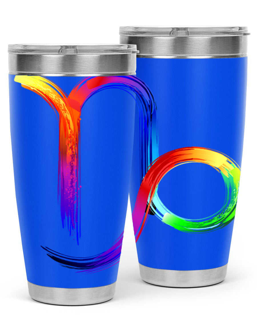 Capricorn 187# 20oz Tumbler made of stainless steel with a copper lining, featuring a drink-thru lid and a stylish zodiac design.