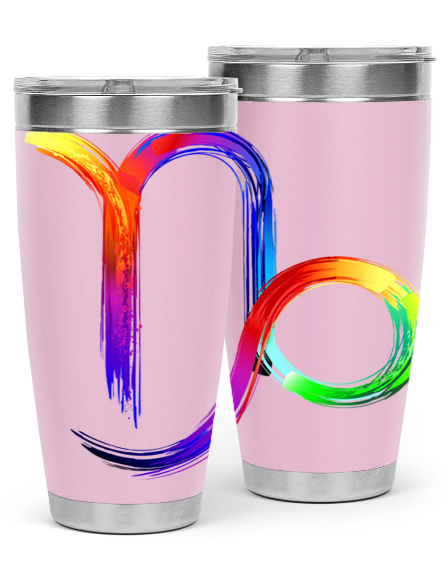 Capricorn 187# 20oz Tumbler made of stainless steel with a copper lining, featuring a drink-thru lid and a stylish zodiac design.