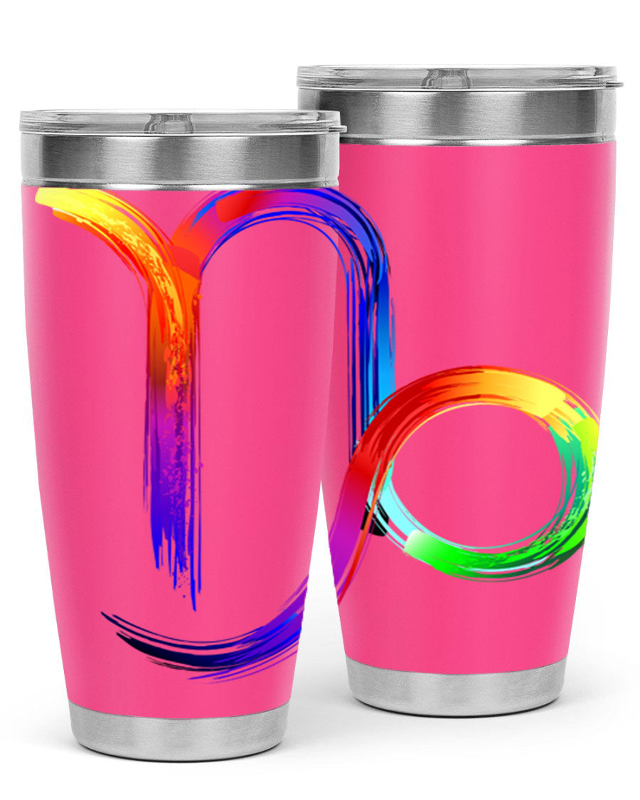 Capricorn 187# 20oz Tumbler made of stainless steel with a copper lining, featuring a drink-thru lid and a stylish zodiac design.
