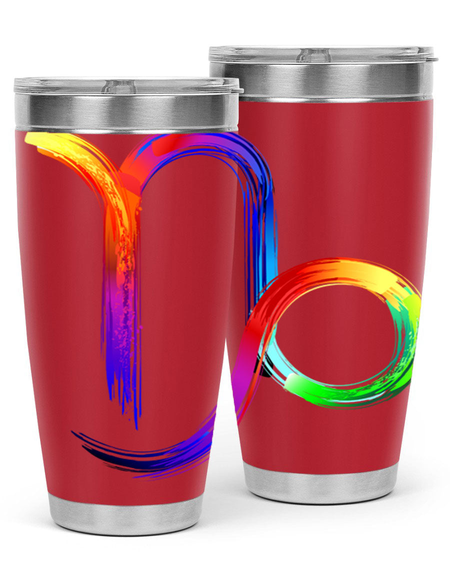 Capricorn 187# 20oz Tumbler made of stainless steel with a copper lining, featuring a drink-thru lid and a stylish zodiac design.