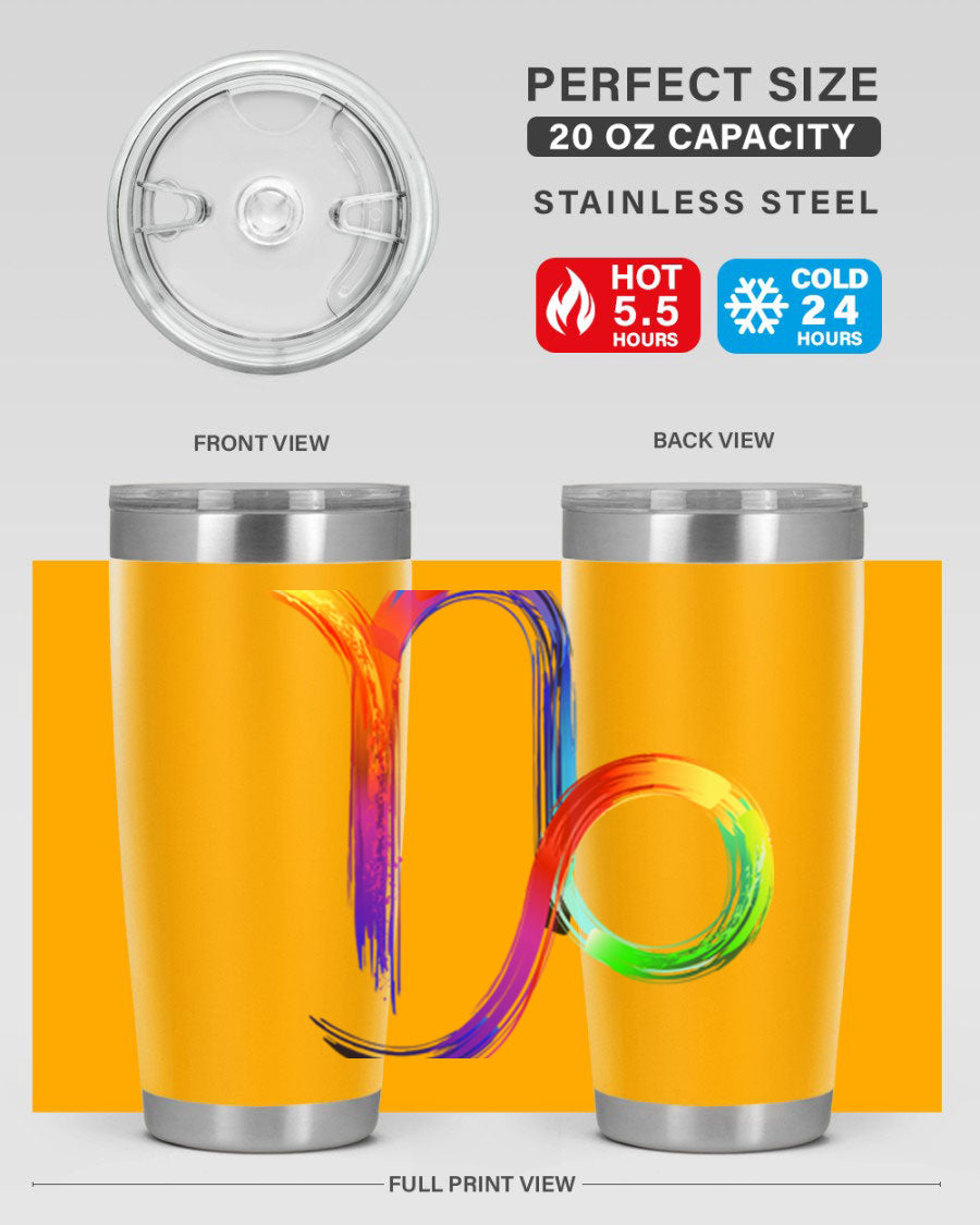 Capricorn 187# 20oz Tumbler made of stainless steel with a copper lining, featuring a drink-thru lid and a stylish zodiac design.