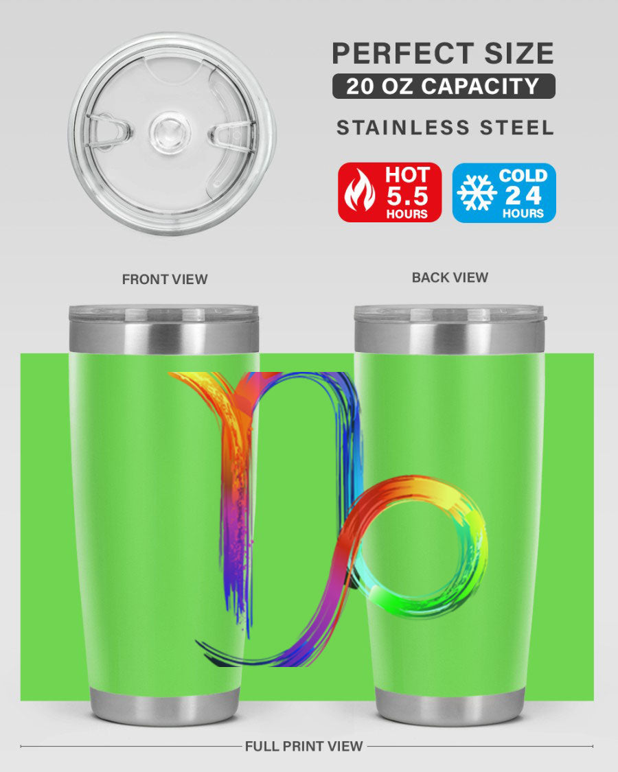 Capricorn 187# 20oz Tumbler made of stainless steel with a copper lining, featuring a drink-thru lid and a stylish zodiac design.
