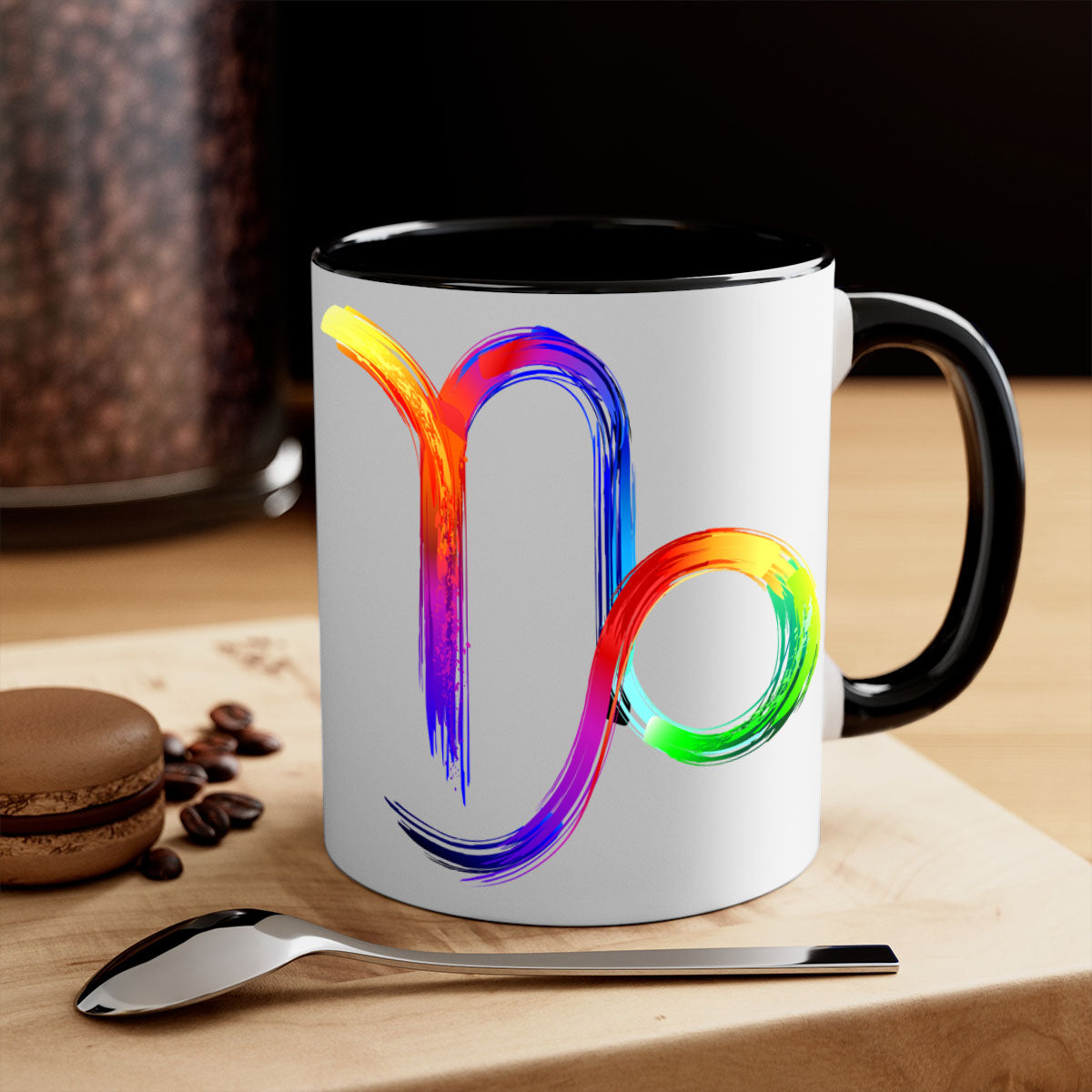 Capricorn 187# Mug featuring a glossy finish, colored handle, and interior, available in multiple colors and sizes.