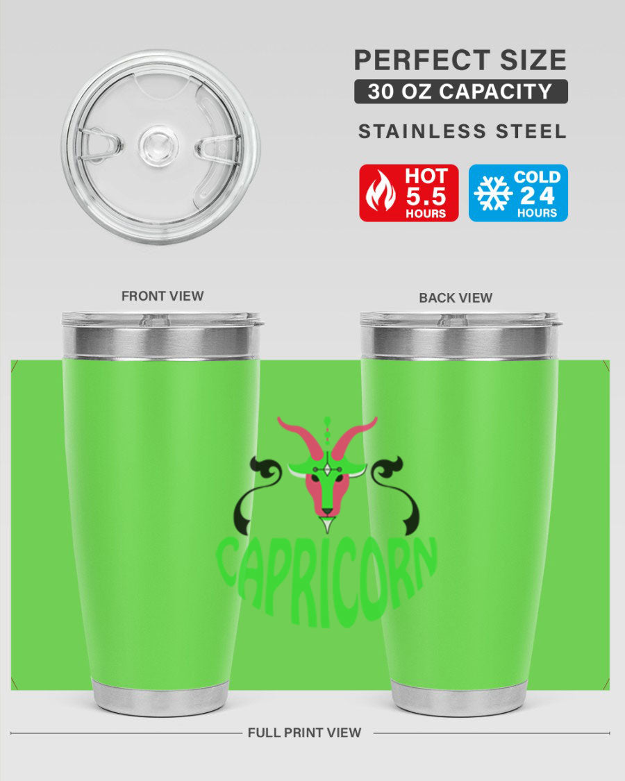Capricorn 189# Tumbler, a stylish 20oz double wall vacuum stainless steel tumbler with copper lining and a drink-thru lid.