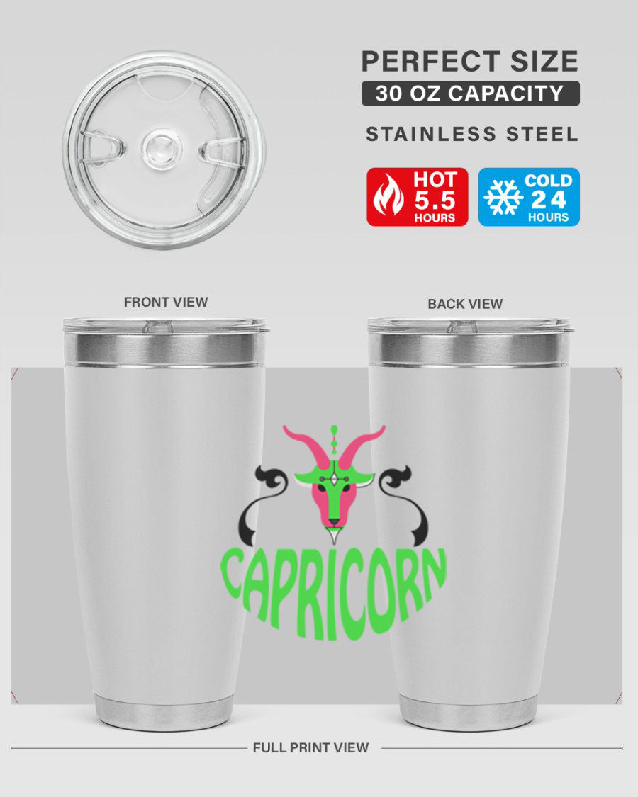 Capricorn 189# Tumbler, a stylish 20oz double wall vacuum stainless steel tumbler with copper lining and a drink-thru lid.