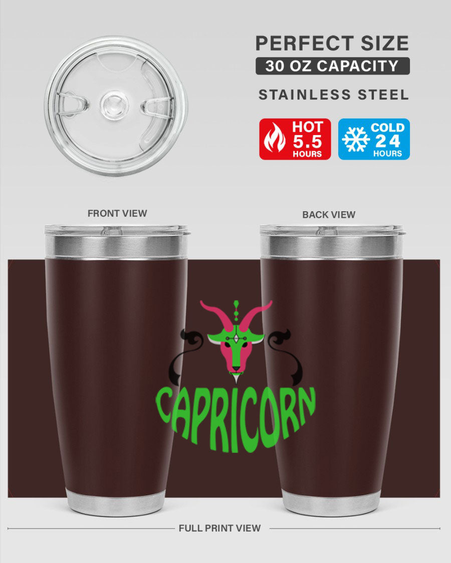 Capricorn 189# Tumbler, a stylish 20oz double wall vacuum stainless steel tumbler with copper lining and a drink-thru lid.