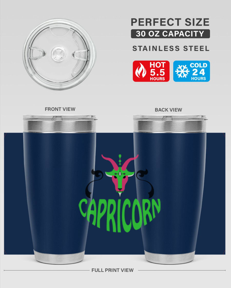 Capricorn 189# Tumbler, a stylish 20oz double wall vacuum stainless steel tumbler with copper lining and a drink-thru lid.