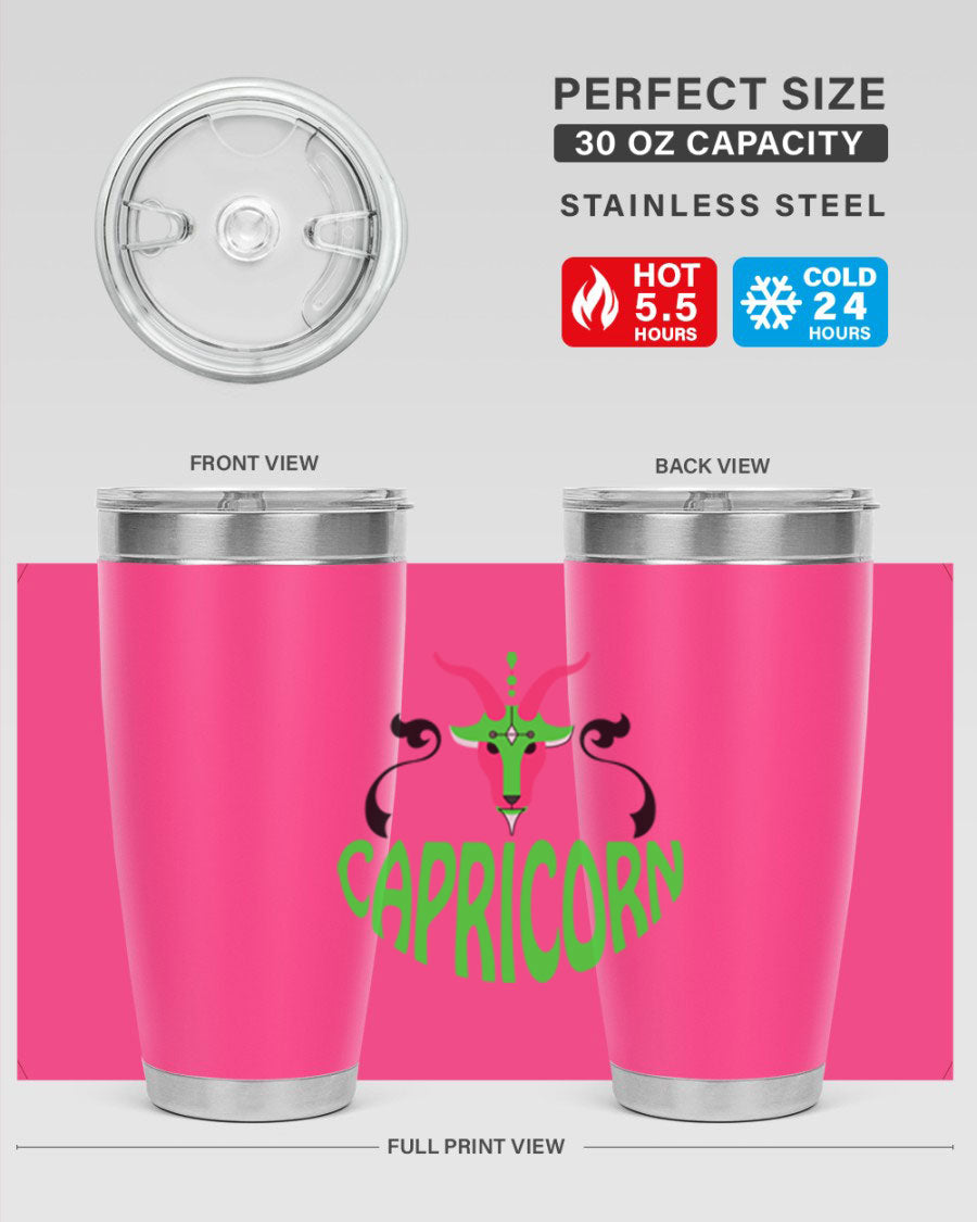 Capricorn 189# Tumbler, a stylish 20oz double wall vacuum stainless steel tumbler with copper lining and a drink-thru lid.
