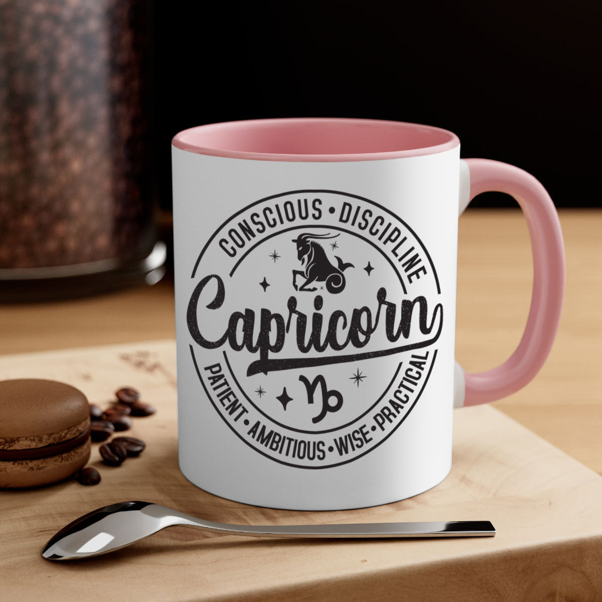 Capricorn 190# Mug featuring a glossy finish, colored handle, and interior, available in five colors and two sizes.