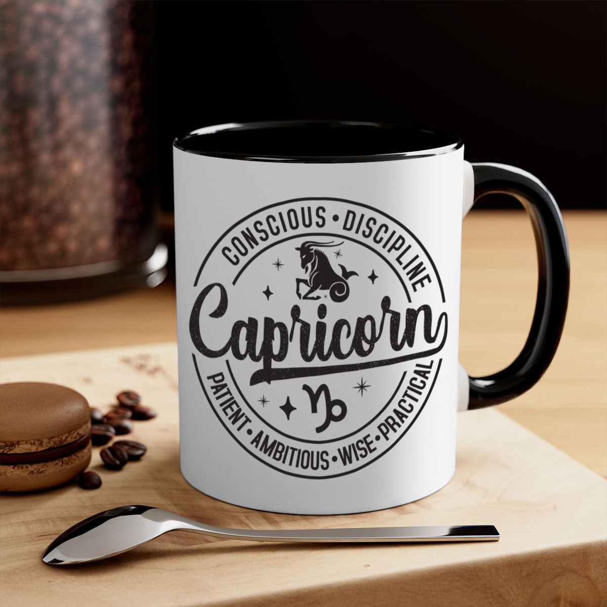 Capricorn 190# Mug featuring a glossy finish, colored handle, and interior, available in five colors and two sizes.