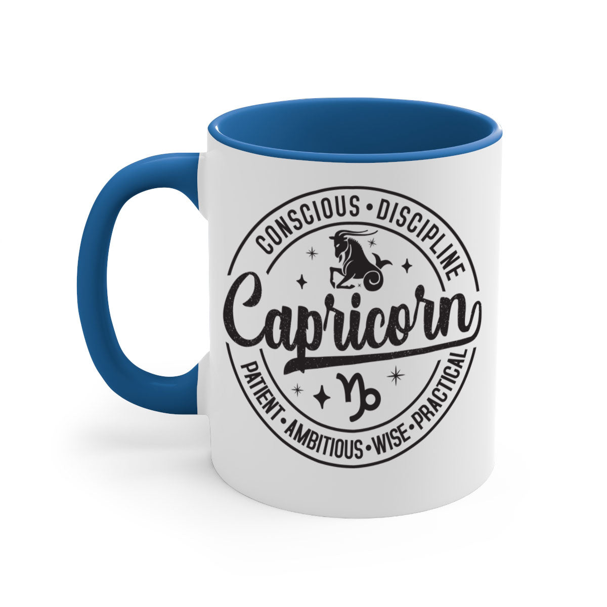Capricorn 190# Mug featuring a glossy finish, colored handle, and interior, available in five colors and two sizes.