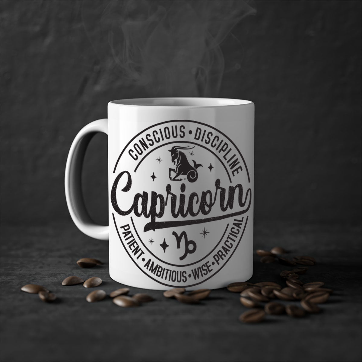 Capricorn 190# Mug featuring a glossy finish, colored handle, and interior, available in five colors and two sizes.