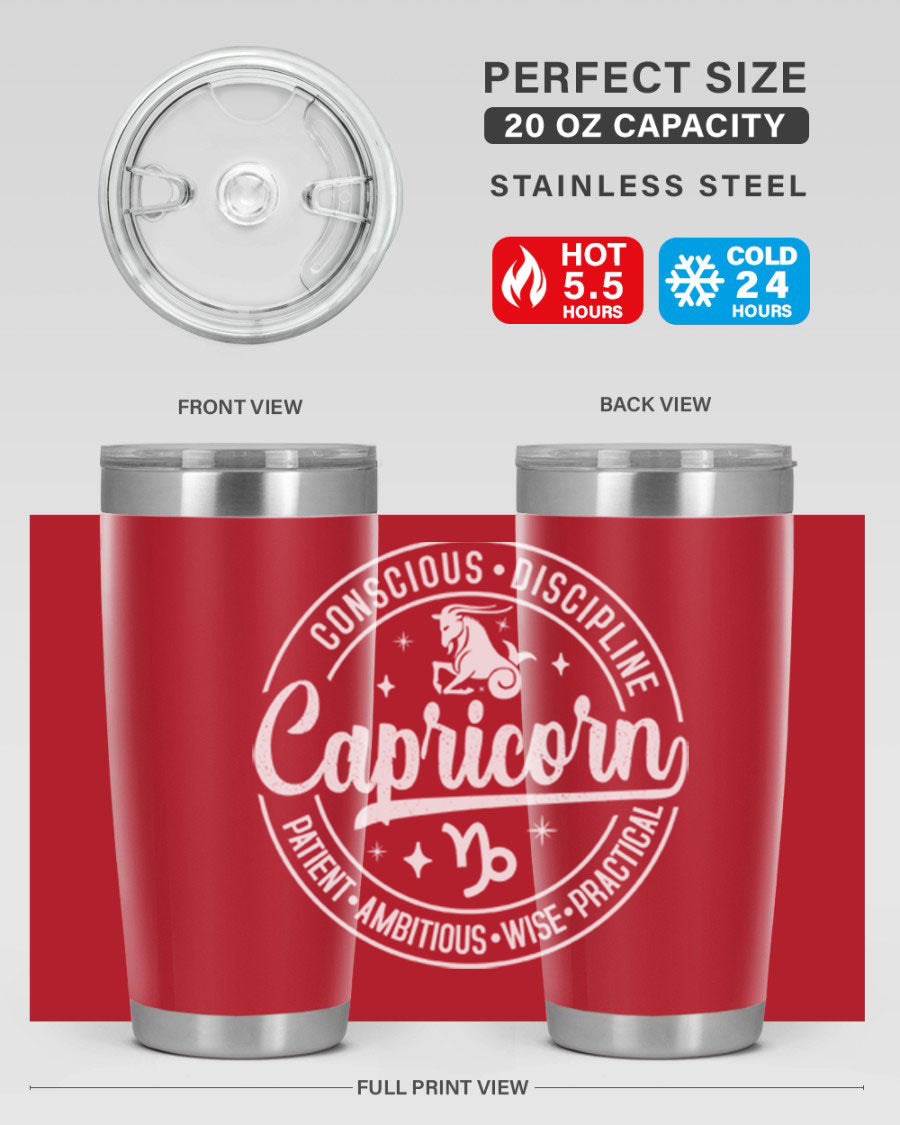 Capricorn 191# Zodiac Tumbler in stainless steel with a drink-thru lid, showcasing its sleek design and vibrant print.
