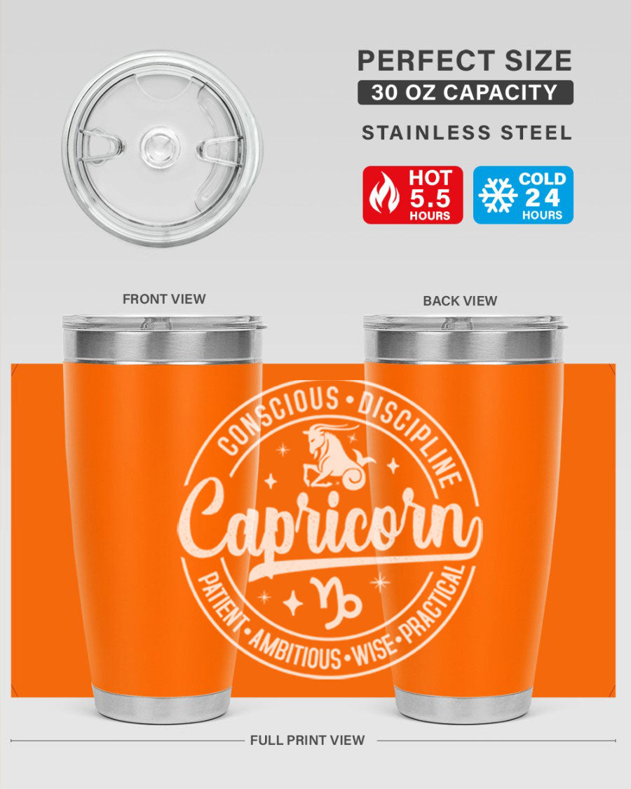 Capricorn 191# Zodiac Tumbler in stainless steel with a drink-thru lid, showcasing its sleek design and vibrant print.