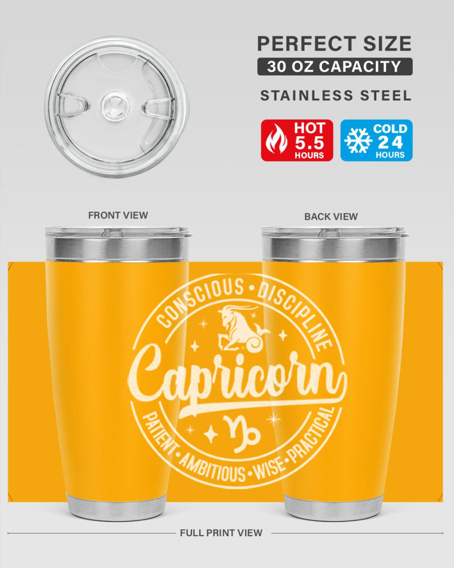 Capricorn 191# Zodiac Tumbler in stainless steel with a drink-thru lid, showcasing its sleek design and vibrant print.