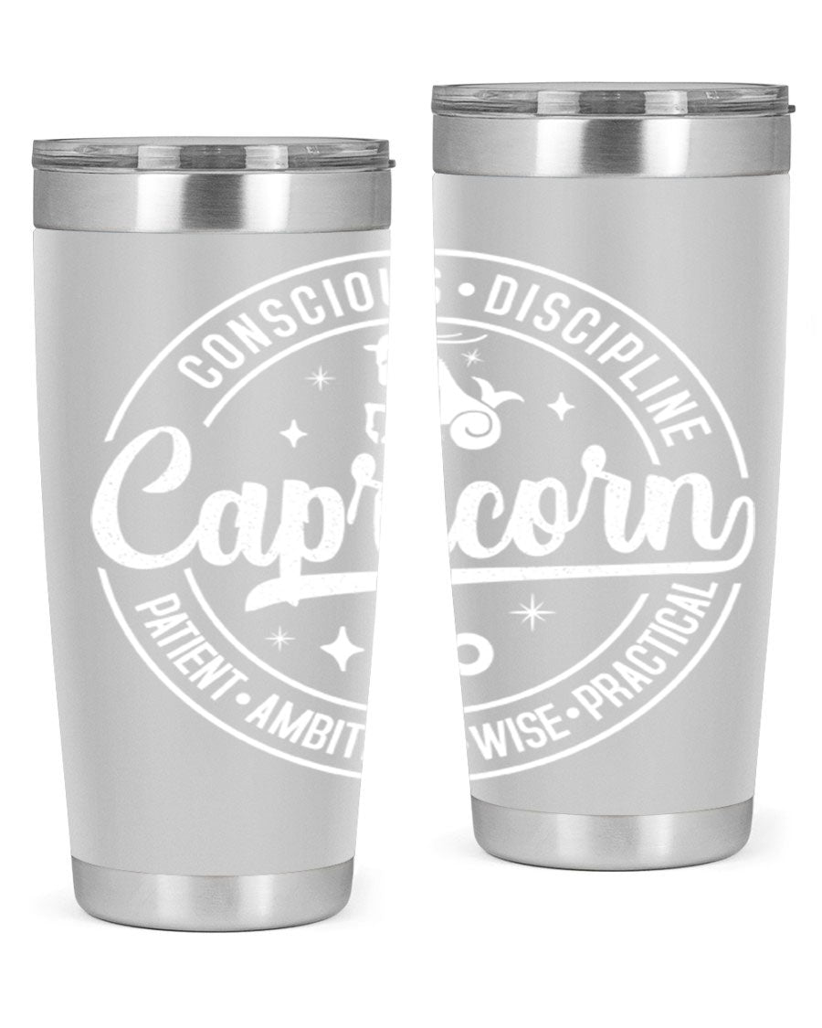 Capricorn 191# Zodiac Tumbler in stainless steel with a drink-thru lid, showcasing its sleek design and vibrant print.