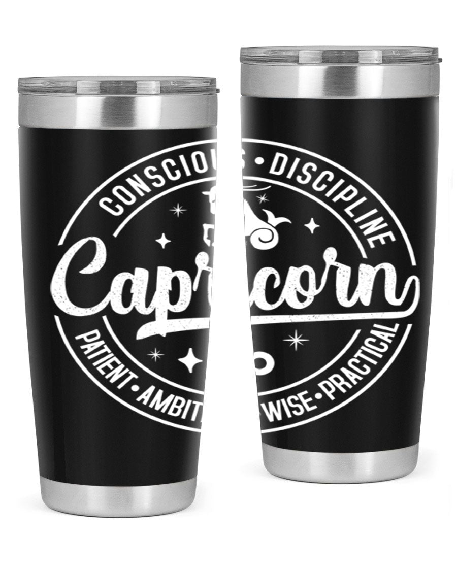 Capricorn 191# Zodiac Tumbler in stainless steel with a drink-thru lid, showcasing its sleek design and vibrant print.
