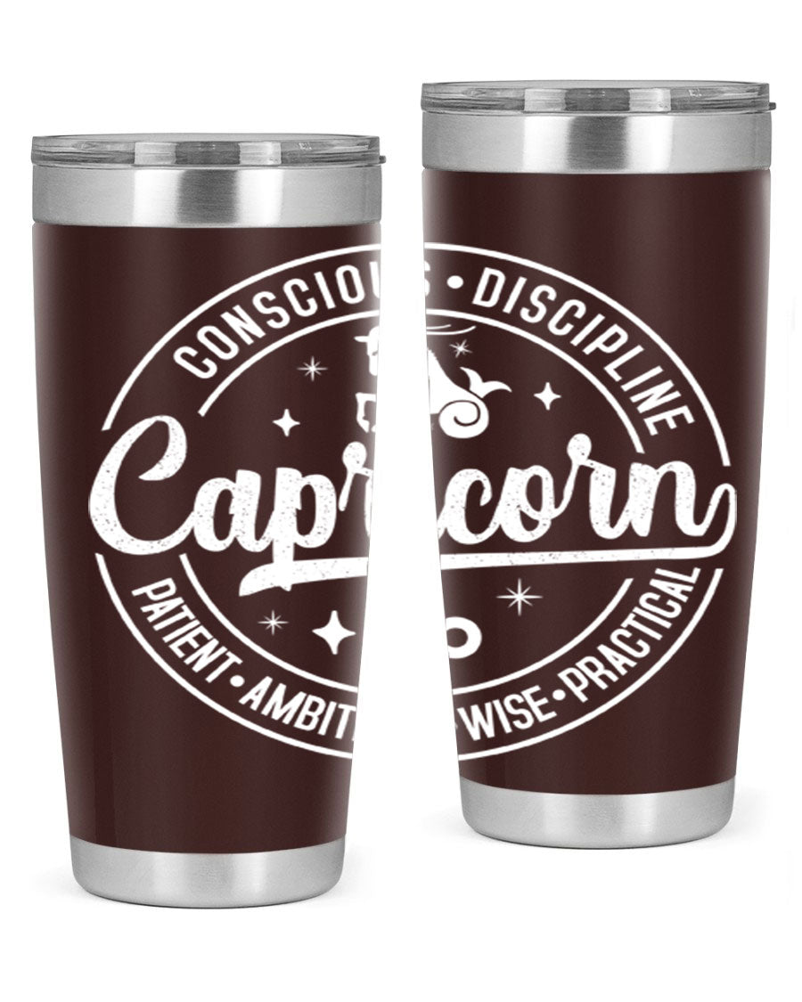 Capricorn 191# Zodiac Tumbler in stainless steel with a drink-thru lid, showcasing its sleek design and vibrant print.