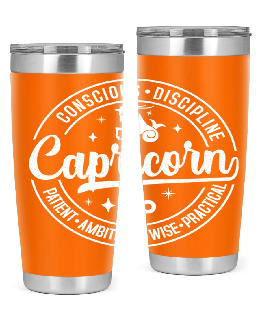 Capricorn 191# Zodiac Tumbler in stainless steel with a drink-thru lid, showcasing its sleek design and vibrant print.
