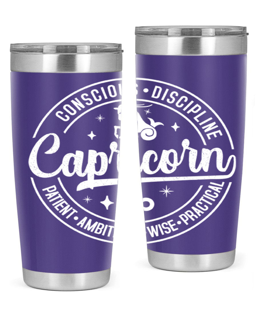Capricorn 191# Zodiac Tumbler in stainless steel with a drink-thru lid, showcasing its sleek design and vibrant print.