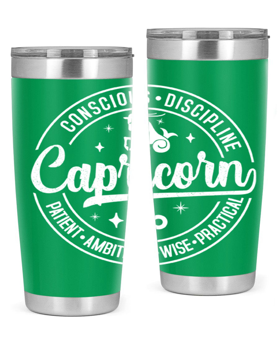 Capricorn 191# Zodiac Tumbler in stainless steel with a drink-thru lid, showcasing its sleek design and vibrant print.