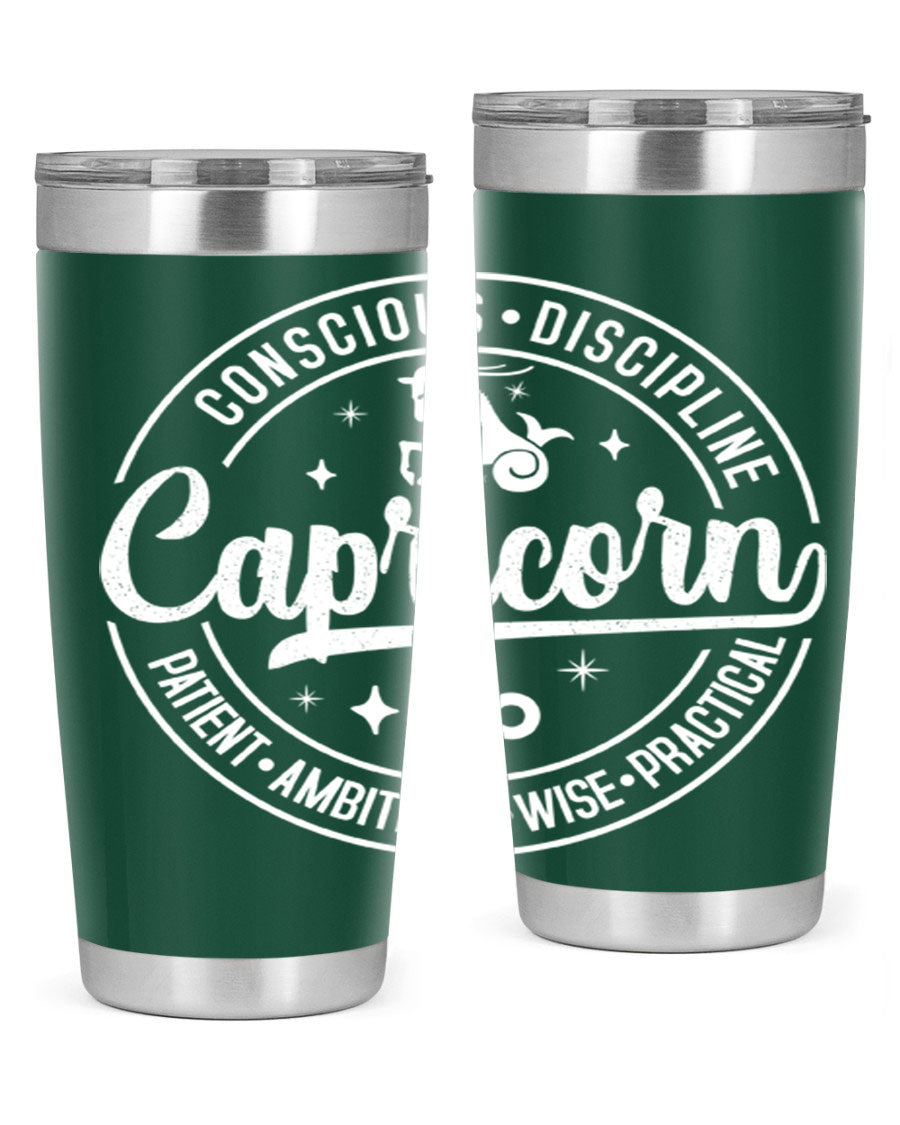 Capricorn 191# Zodiac Tumbler in stainless steel with a drink-thru lid, showcasing its sleek design and vibrant print.
