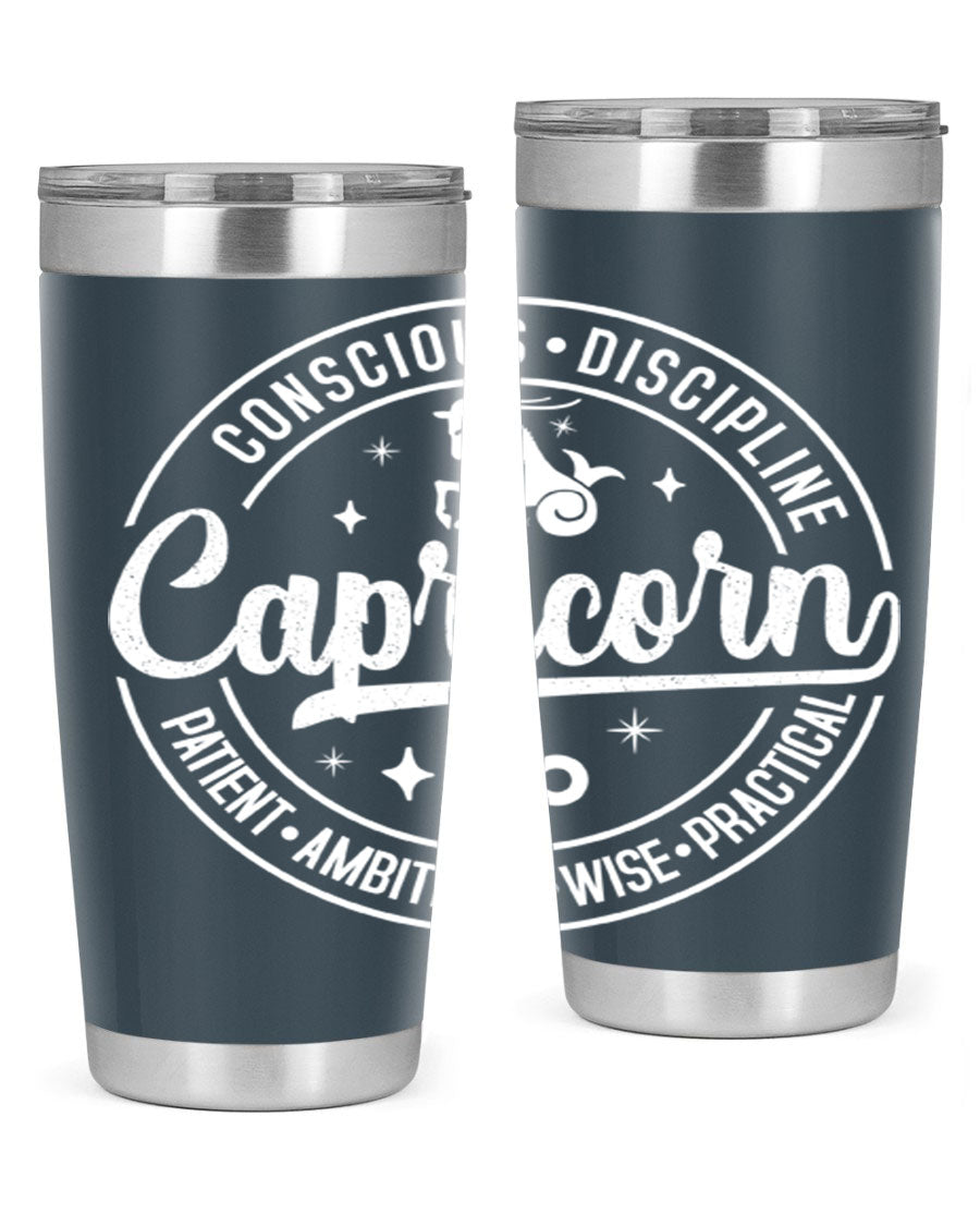 Capricorn 191# Zodiac Tumbler in stainless steel with a drink-thru lid, showcasing its sleek design and vibrant print.
