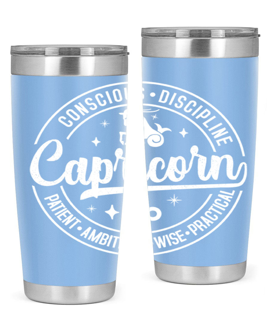 Capricorn 191# Zodiac Tumbler in stainless steel with a drink-thru lid, showcasing its sleek design and vibrant print.