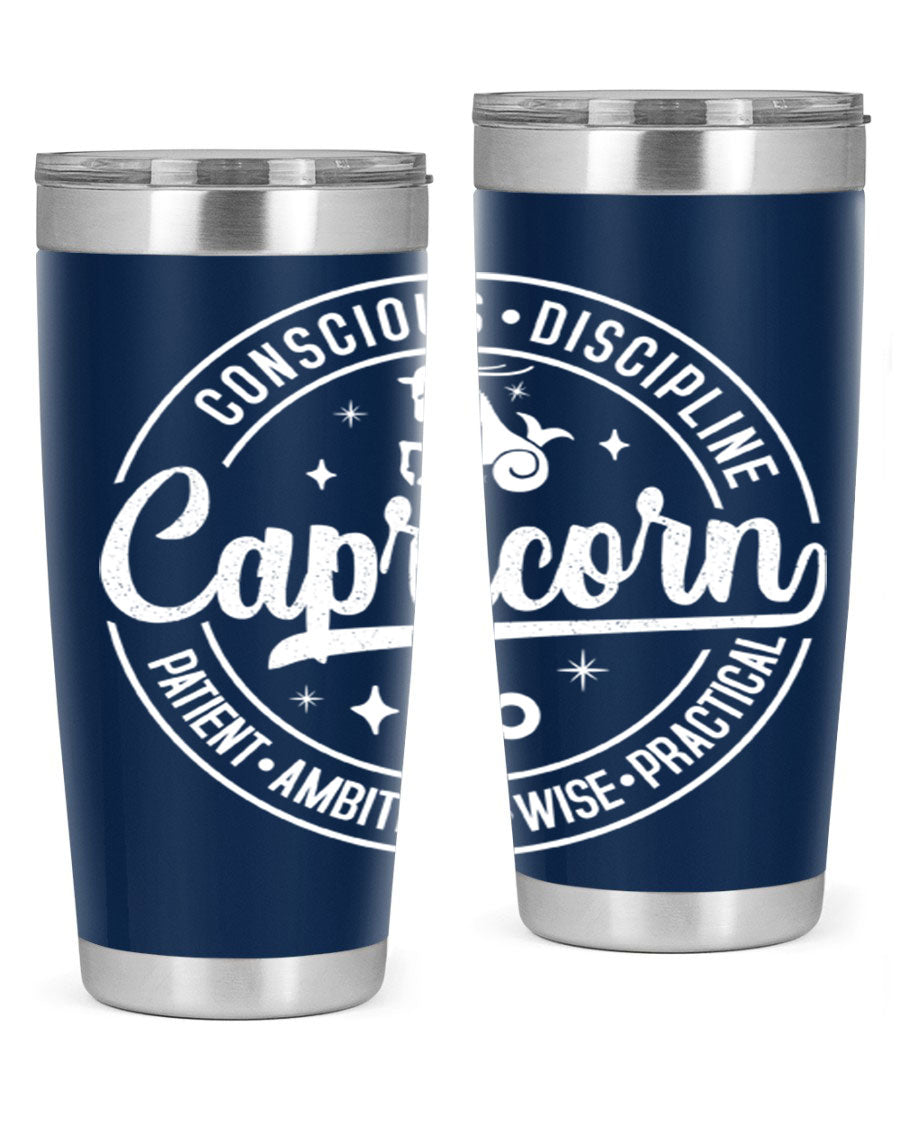 Capricorn 191# Zodiac Tumbler in stainless steel with a drink-thru lid, showcasing its sleek design and vibrant print.