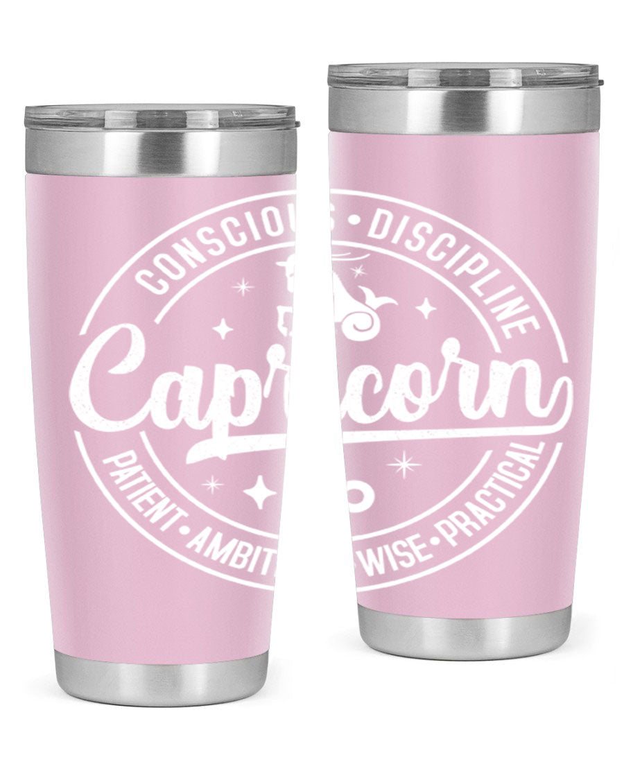 Capricorn 191# Zodiac Tumbler in stainless steel with a drink-thru lid, showcasing its sleek design and vibrant print.