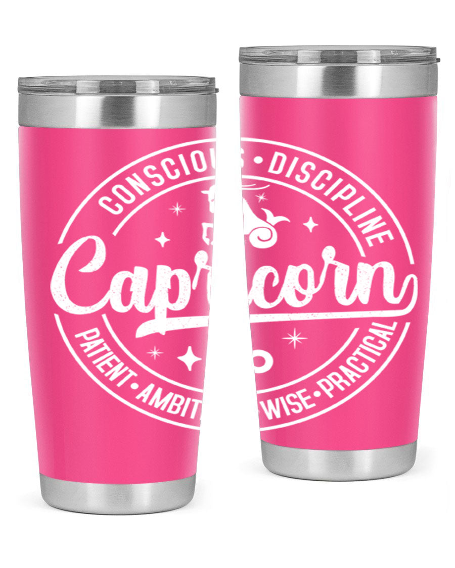 Capricorn 191# Zodiac Tumbler in stainless steel with a drink-thru lid, showcasing its sleek design and vibrant print.