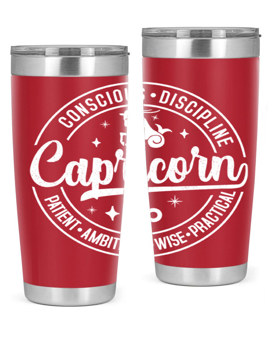 Capricorn 191# Zodiac Tumbler in stainless steel with a drink-thru lid, showcasing its sleek design and vibrant print.