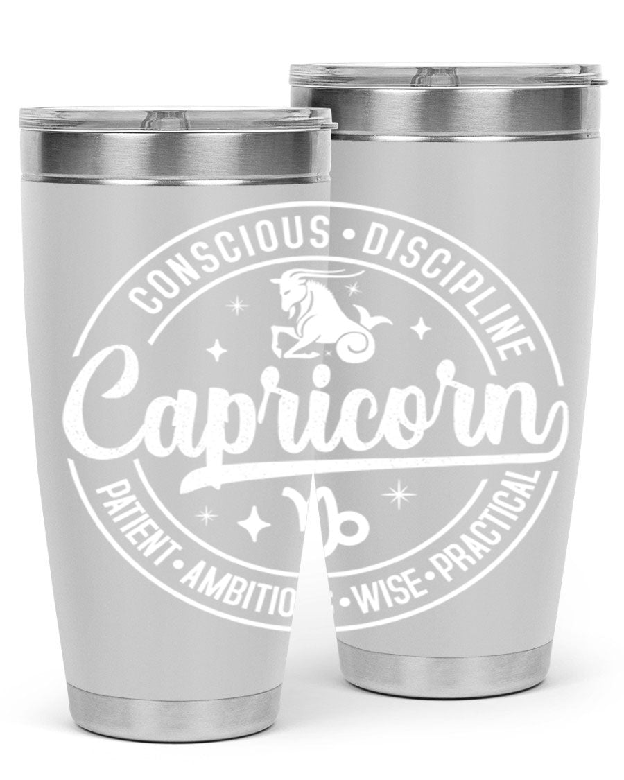 Capricorn 191# Zodiac Tumbler in stainless steel with a drink-thru lid, showcasing its sleek design and vibrant print.
