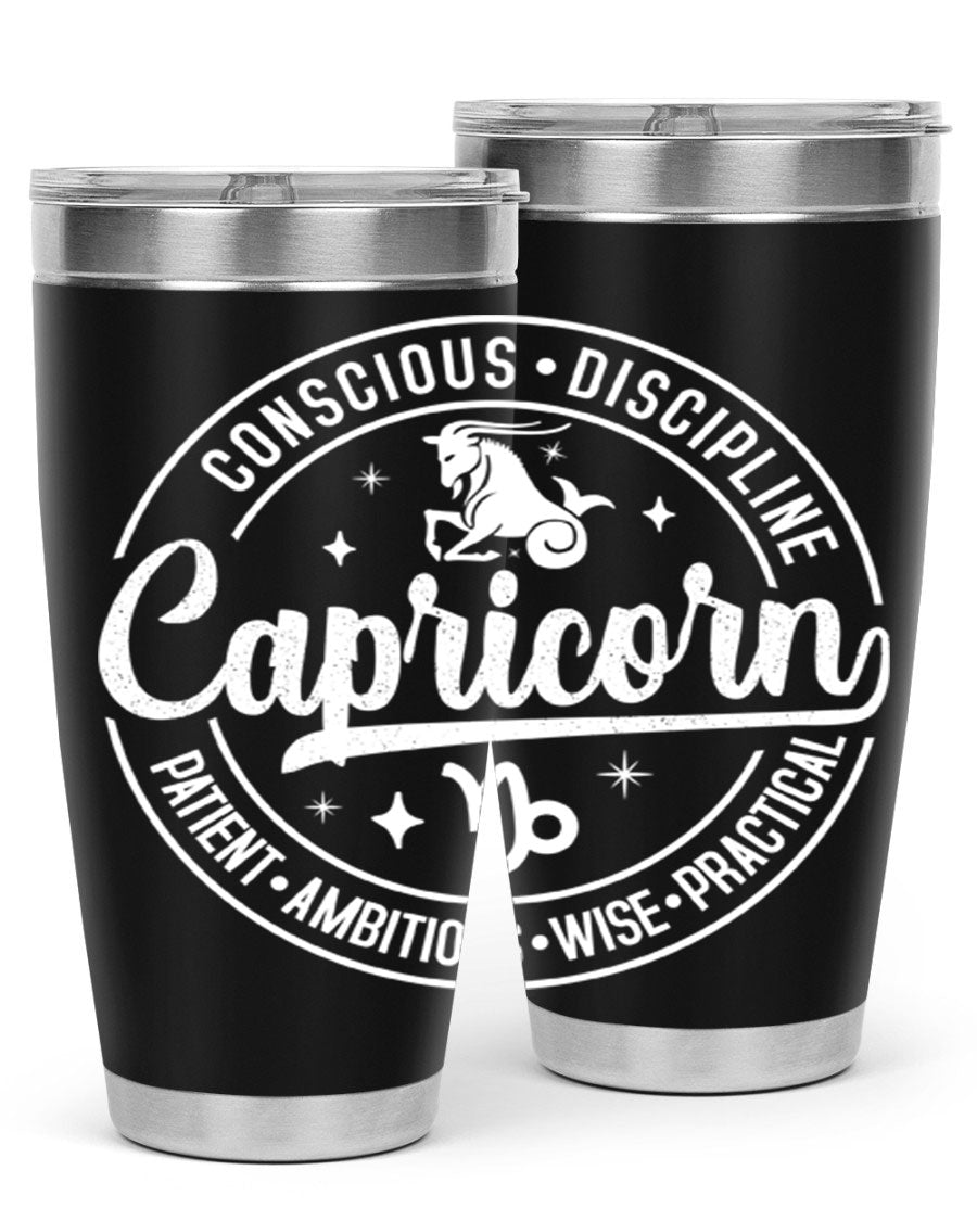 Capricorn 191# Zodiac Tumbler in stainless steel with a drink-thru lid, showcasing its sleek design and vibrant print.