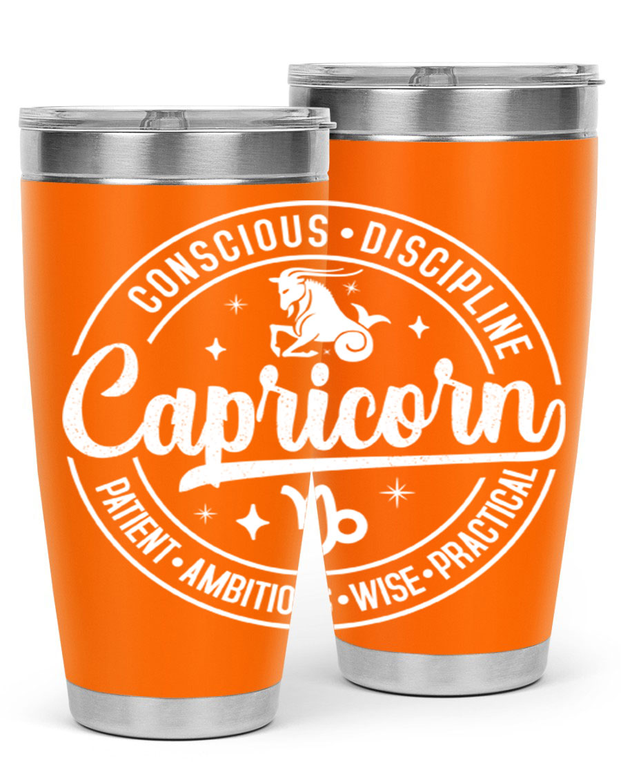 Capricorn 191# Zodiac Tumbler in stainless steel with a drink-thru lid, showcasing its sleek design and vibrant print.