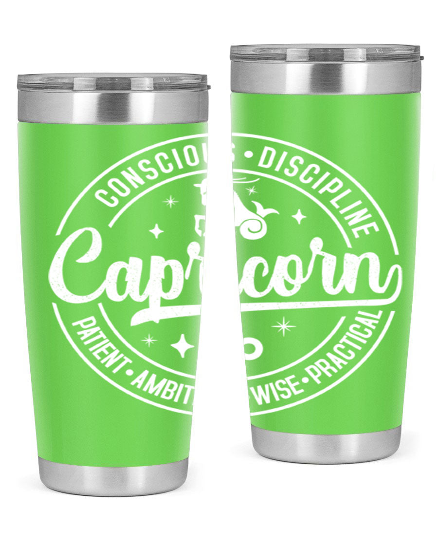 Capricorn 191# Zodiac Tumbler in stainless steel with a drink-thru lid, showcasing its sleek design and vibrant print.