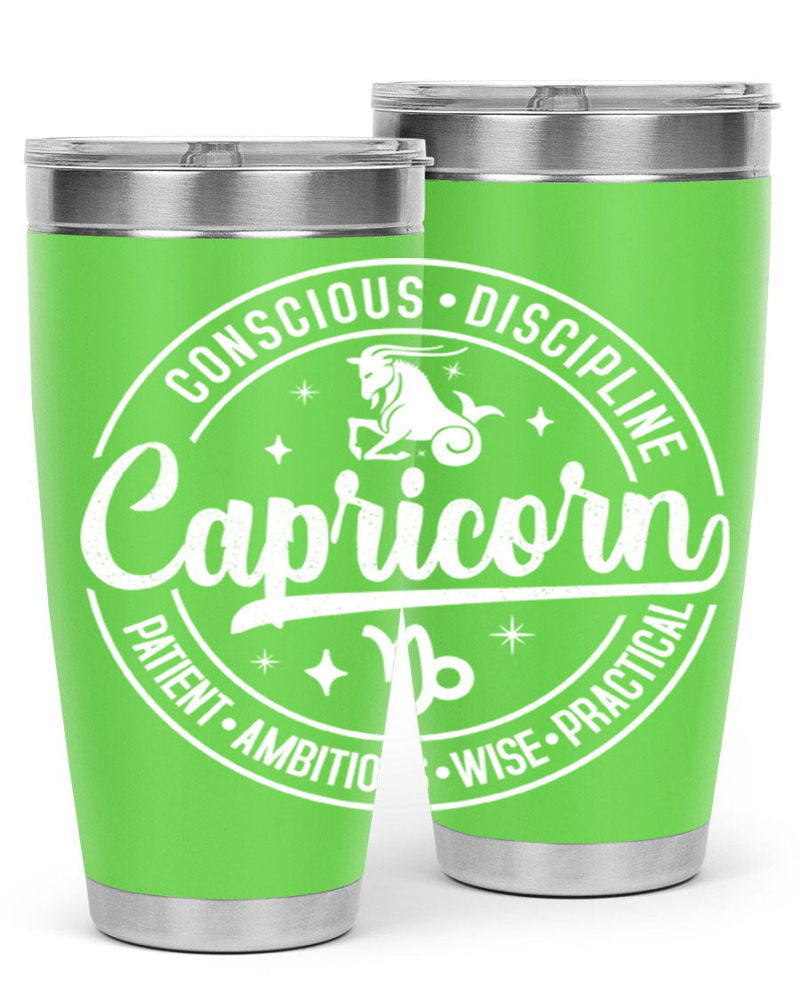 Capricorn 191# Zodiac Tumbler in stainless steel with a drink-thru lid, showcasing its sleek design and vibrant print.