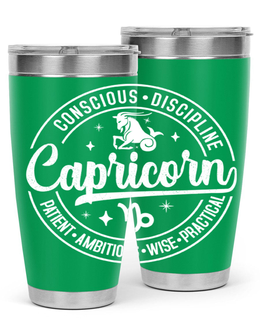 Capricorn 191# Zodiac Tumbler in stainless steel with a drink-thru lid, showcasing its sleek design and vibrant print.