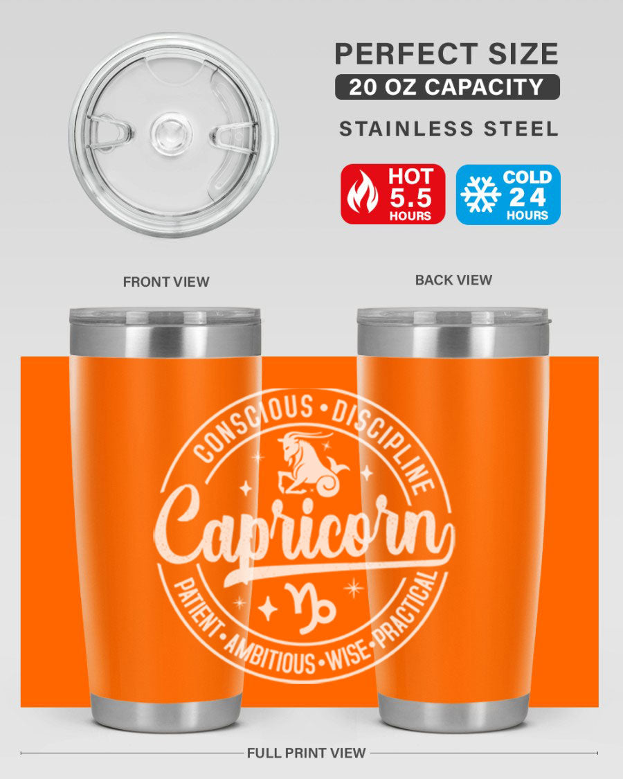 Capricorn 191# Zodiac Tumbler in stainless steel with a drink-thru lid, showcasing its sleek design and vibrant print.