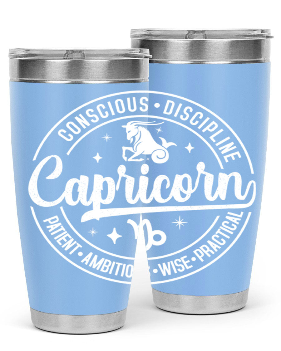 Capricorn 191# Zodiac Tumbler in stainless steel with a drink-thru lid, showcasing its sleek design and vibrant print.