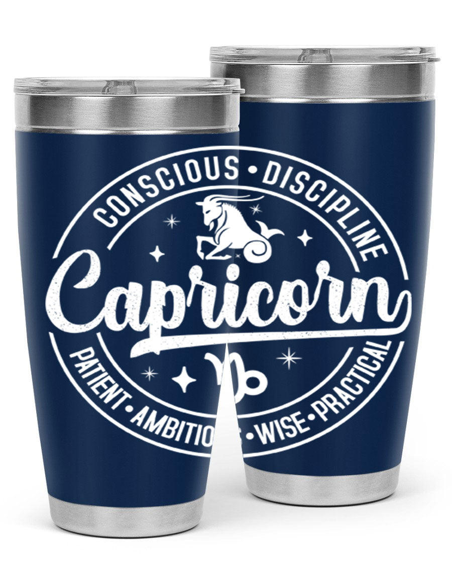 Capricorn 191# Zodiac Tumbler in stainless steel with a drink-thru lid, showcasing its sleek design and vibrant print.