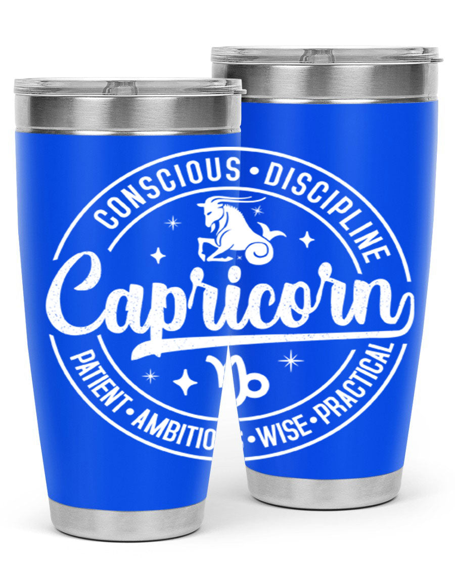 Capricorn 191# Zodiac Tumbler in stainless steel with a drink-thru lid, showcasing its sleek design and vibrant print.