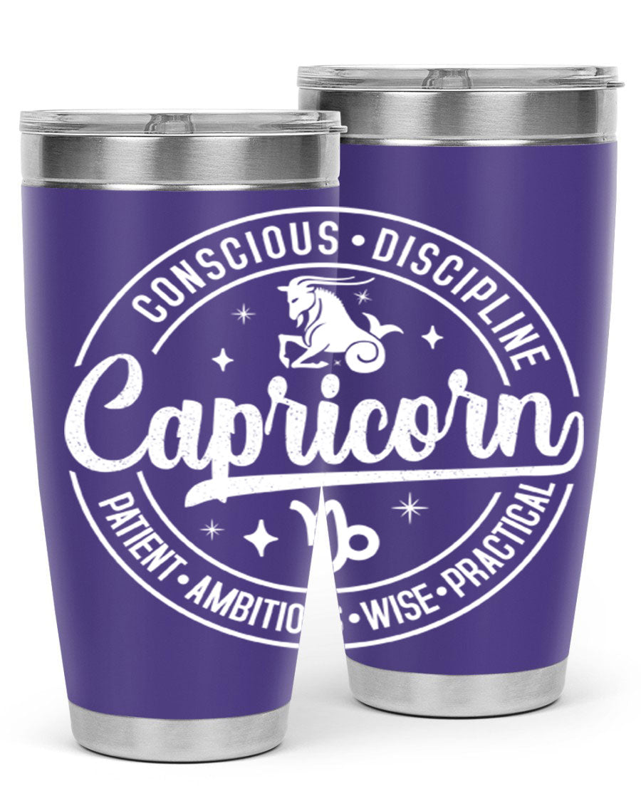 Capricorn 191# Zodiac Tumbler in stainless steel with a drink-thru lid, showcasing its sleek design and vibrant print.